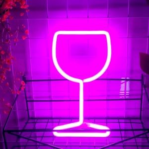 Neon Pink Wine Glass Cup Kitchen Cafe Restaurant Bar LED Birthday Light Decor